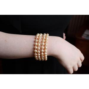 Bracelet Ancien 4 Rangs De Perles Et Or Jaune 18 Kt années 60