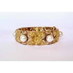 Buccellati Bracelet Ancien Rigide En Or 18k Et Perles