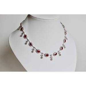 Louis XVI Style Collerette Necklace In 18-karat White Gold, Ruby And Diamonds