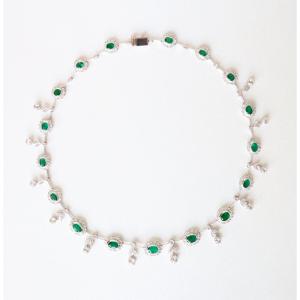 Pompadour Style Emerald Drapery Necklace