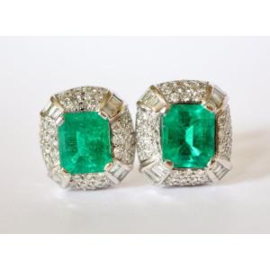 Emerald And Diamond Ear Clips 