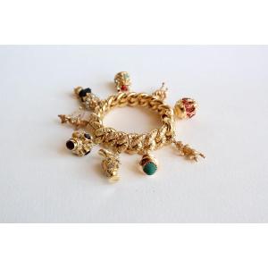 Large Mesh Charm Bracelet In Yellow Gold And Colors