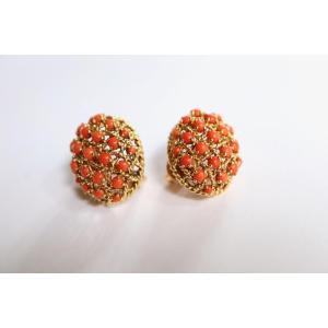 CARTIER Boucles D’oreilles Clips Or Jaune 18 Kt  Corail