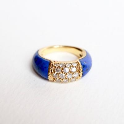 Van Cleef & Arpels 18 Kt Yellow Gold Philippine Ring, Diamonds And Lapis Lazuli