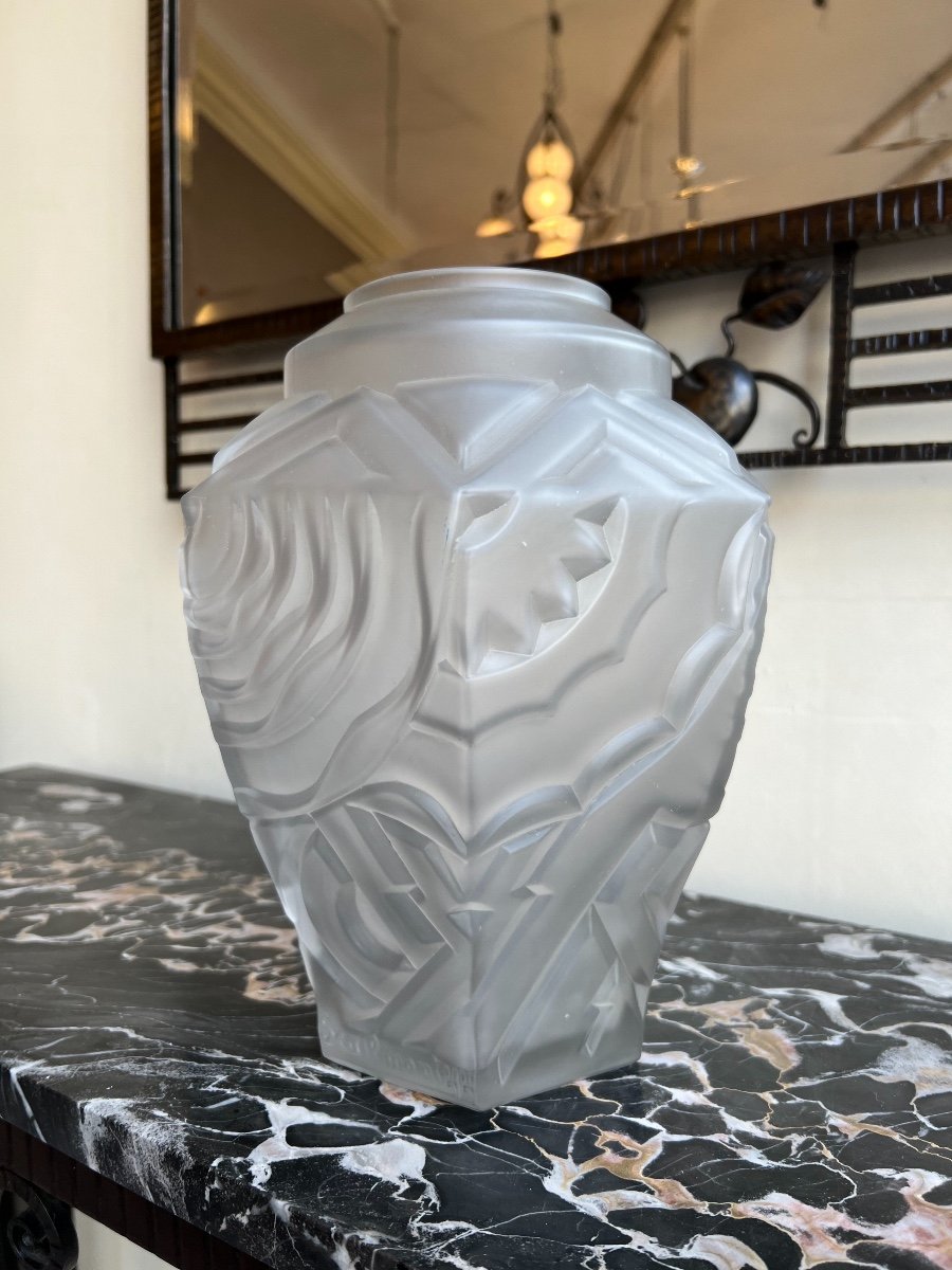 Magnificent Cubist Art Deco Vase Signed Henri Heemskerk For Scailmont Glassworks (1930)-photo-1