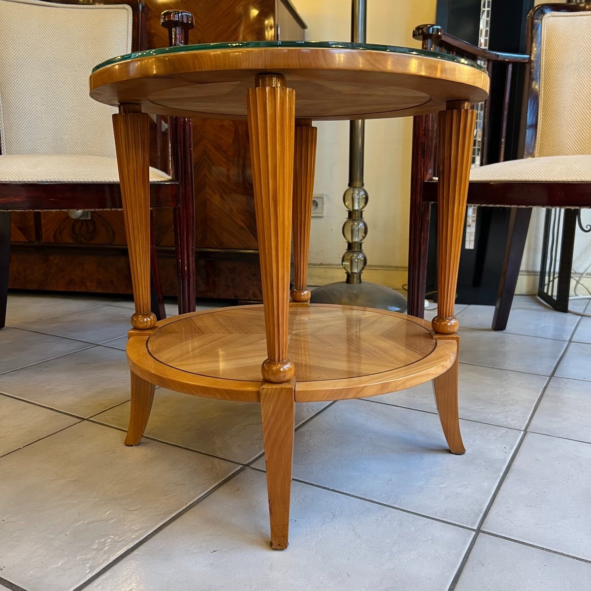 Pedestal Table / Art Deco Round Coffee Table In Cherry (art Deco Table 1930)-photo-5