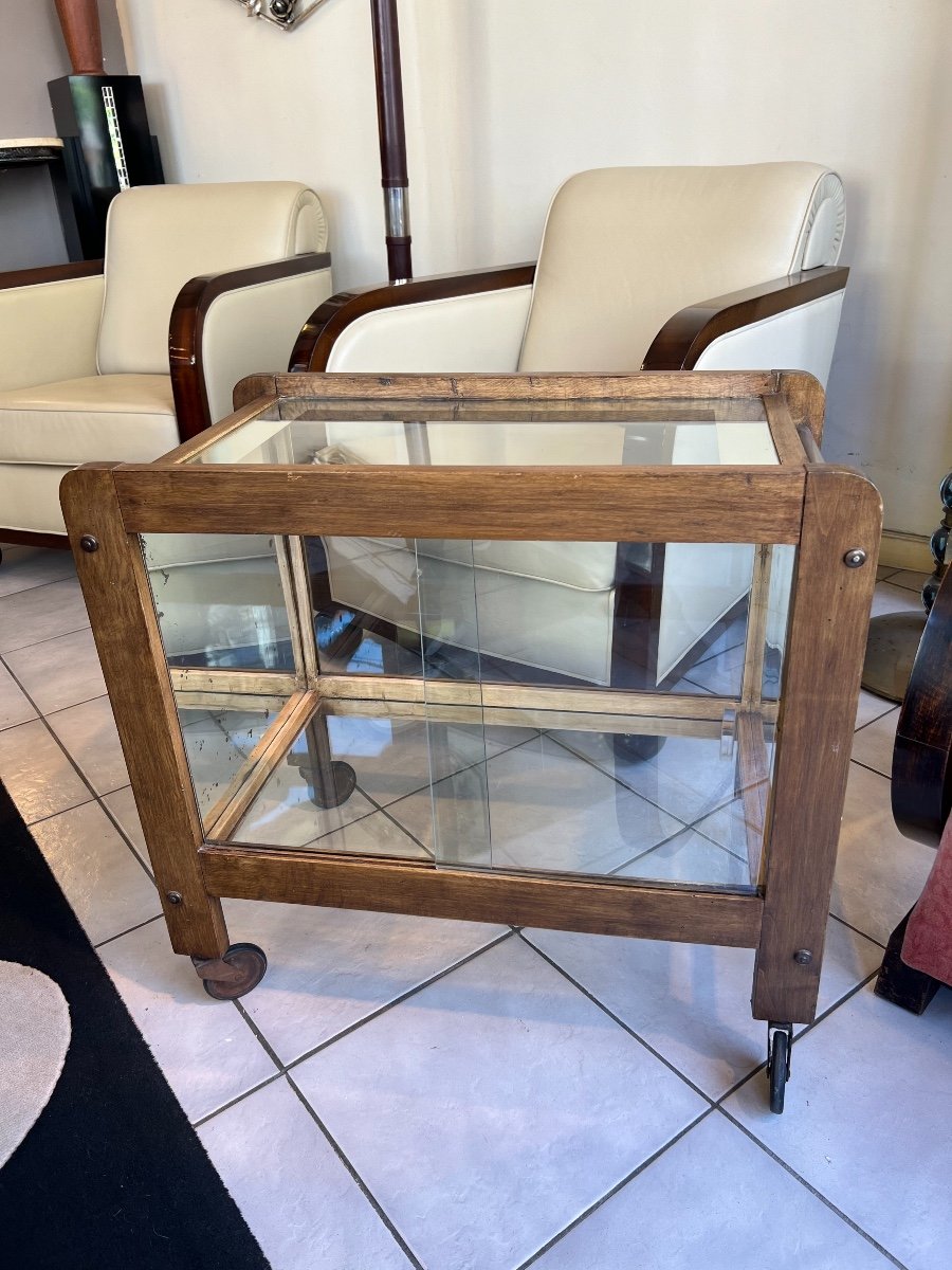 Bar Sur Roulettes / Desserte Art Déco En Bois Massif,  Métal, Vitres Et Miroirs ( Art Deco 1930-photo-5