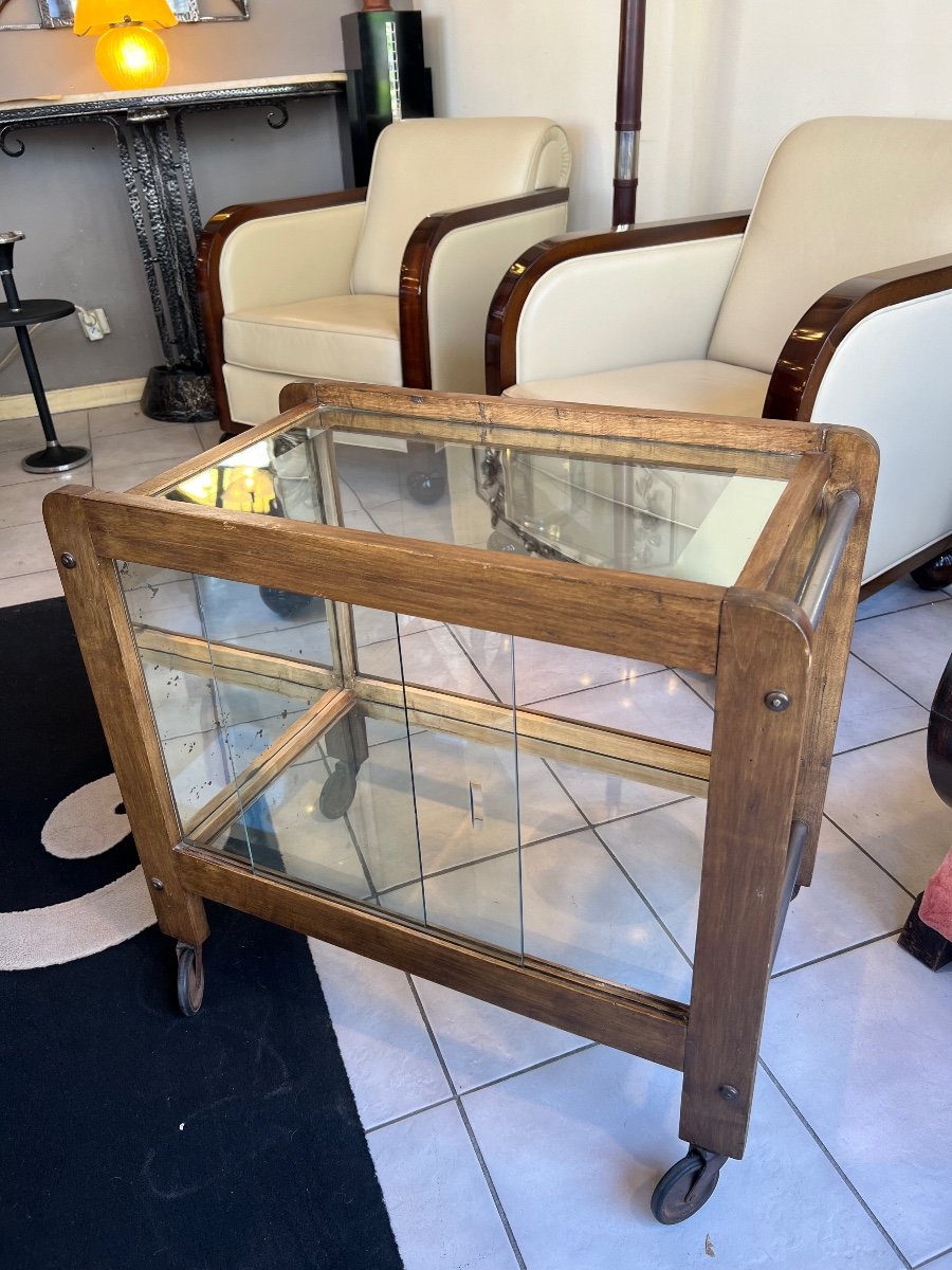 Bar Sur Roulettes / Desserte Art Déco En Bois Massif,  Métal, Vitres Et Miroirs ( Art Deco 1930