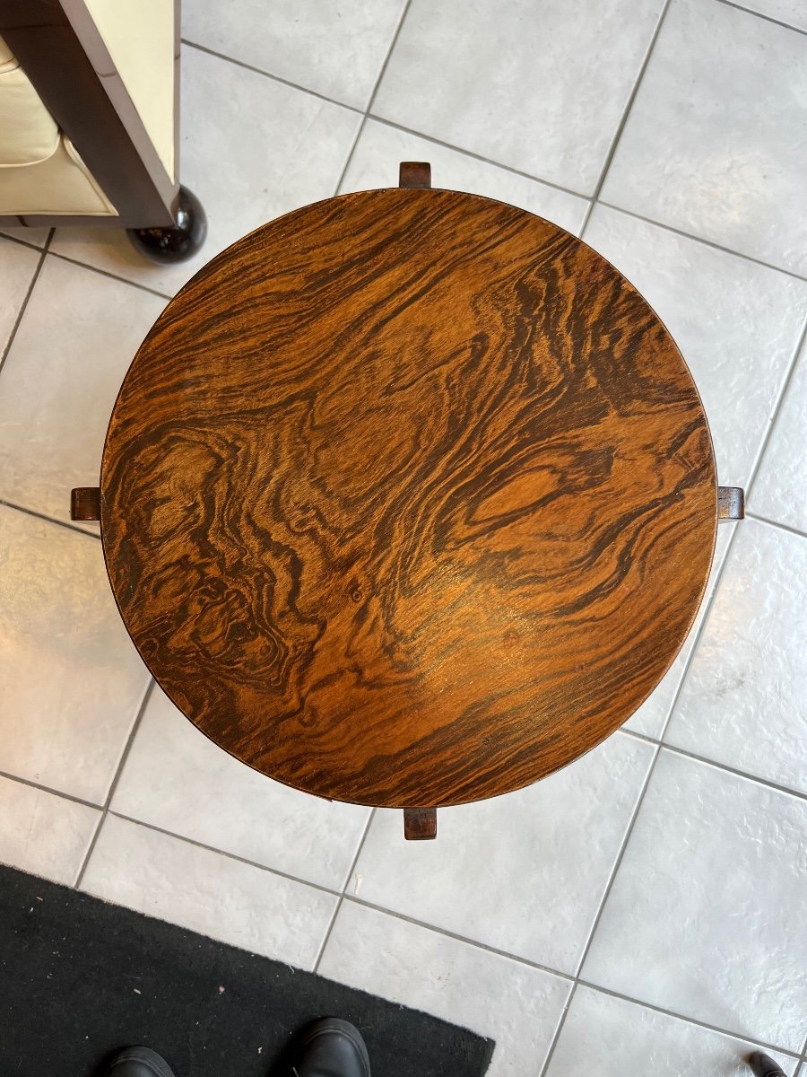 Small Art Deco Pedestal Table "coffee Table" In Walnut / Fischel Label Imported Cze (table 1930-photo-3