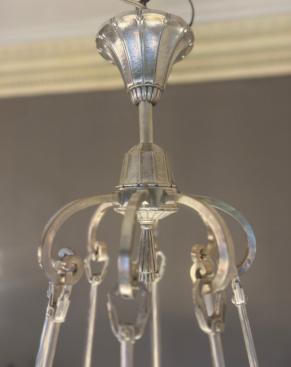 Extraordinary And Extremely Rare Art Deco Chandelier With 9 Glassworks Signed Müller Frères (art Deco 1930-photo-7