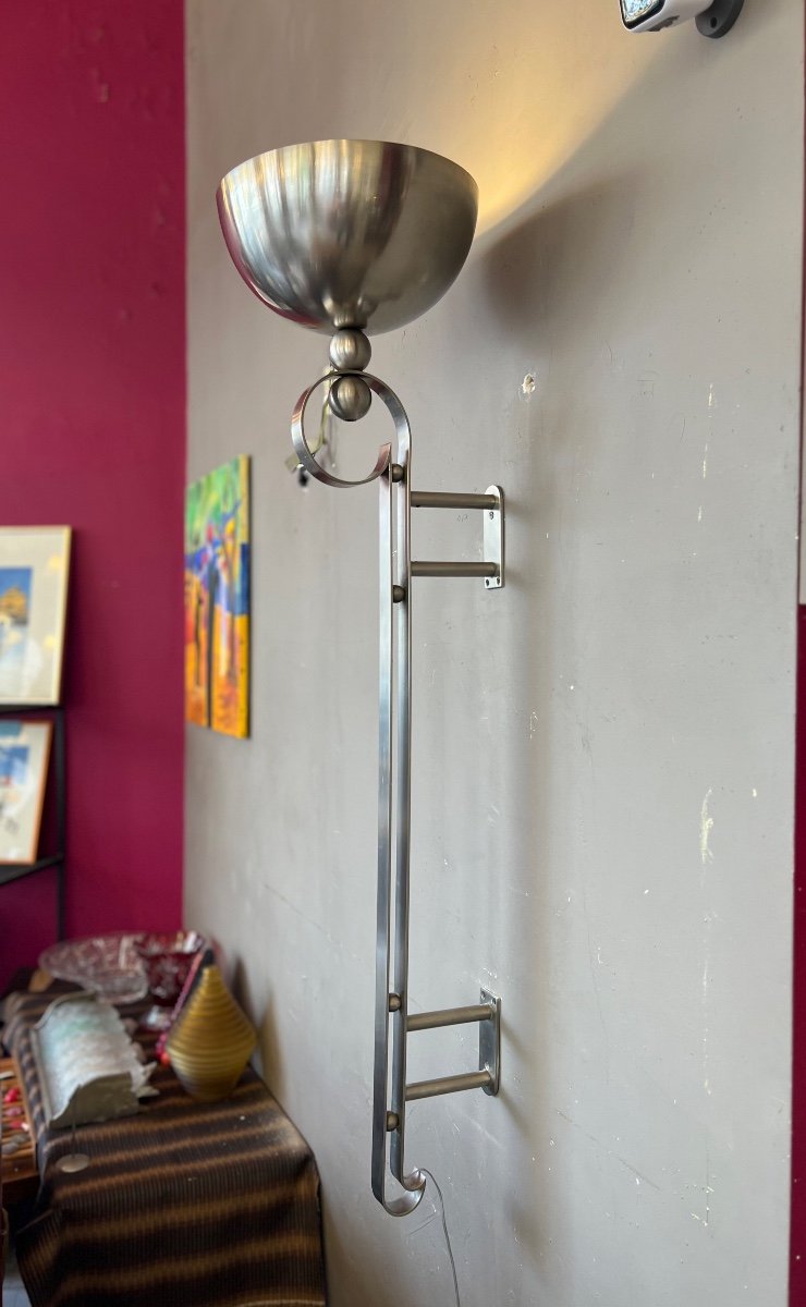 Rare And Superb Art Deco Wall Lamp / Floor Lamp In Nickel-plated Bronze (art Deco Wall Lamps 1930)