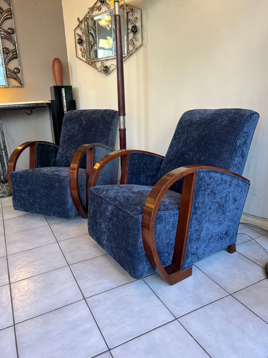  Paire De Fauteuils Art Déco En Hêtre Teinté Noyer ( Fauteuil Art Deco 1930 ) -photo-2