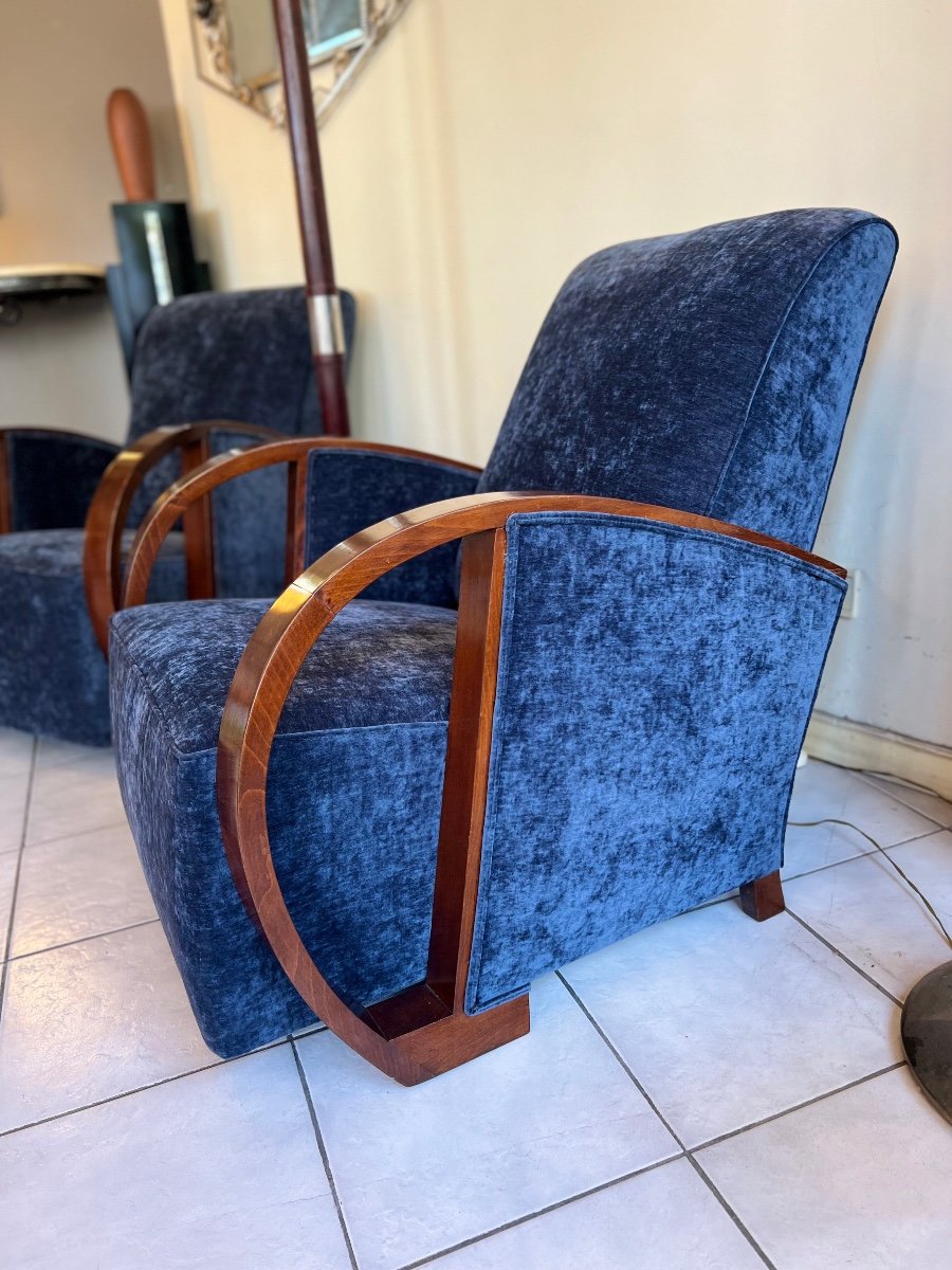  Paire De Fauteuils Art Déco En Hêtre Teinté Noyer ( Fauteuil Art Deco 1930 ) -photo-3