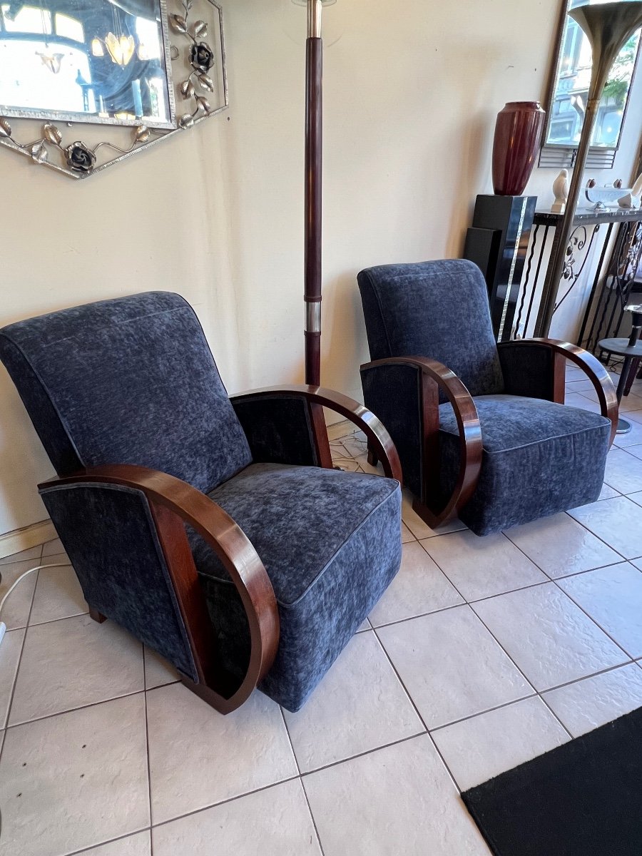  Paire De Fauteuils Art Déco En Hêtre Teinté Noyer ( Fauteuil Art Deco 1930 ) -photo-4