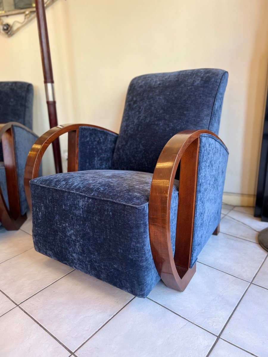  Paire De Fauteuils Art Déco En Hêtre Teinté Noyer ( Fauteuil Art Deco 1930 ) -photo-1