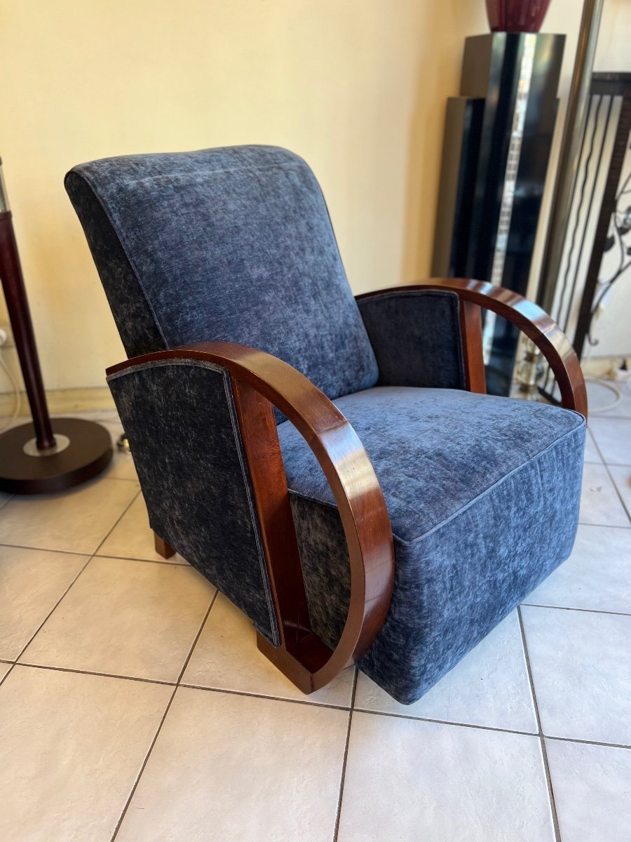  Paire De Fauteuils Art Déco En Hêtre Teinté Noyer ( Fauteuil Art Deco 1930 ) -photo-6