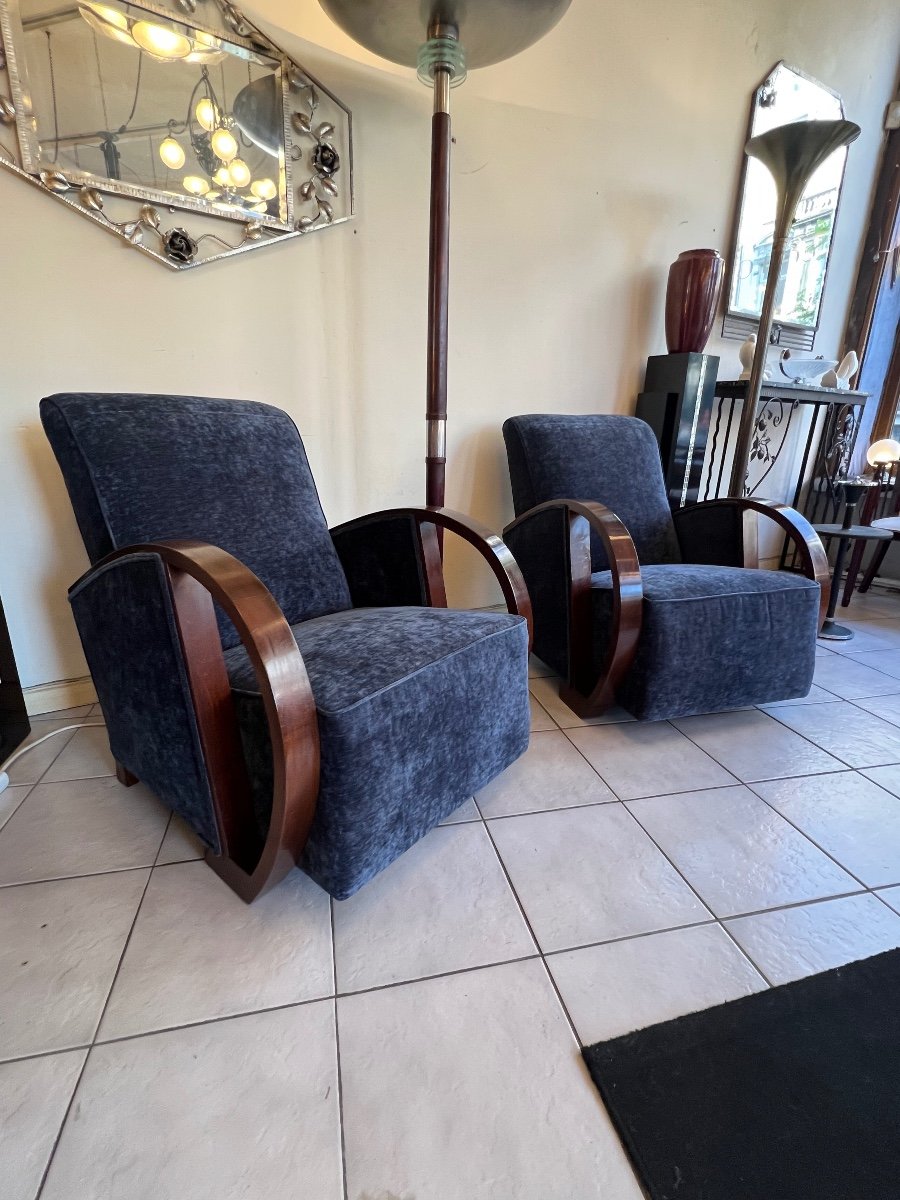  Paire De Fauteuils Art Déco En Hêtre Teinté Noyer ( Fauteuil Art Deco 1930 ) -photo-8