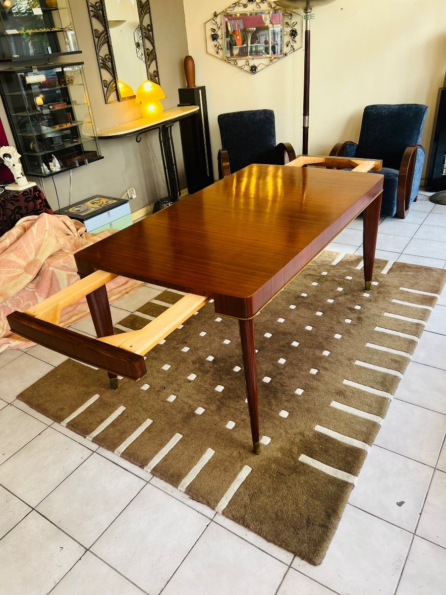 Table Art Déco De Coene Frères Modèle « voltaire » En Bois d’Iroko ( Table Art Deco 1930 ) -photo-4