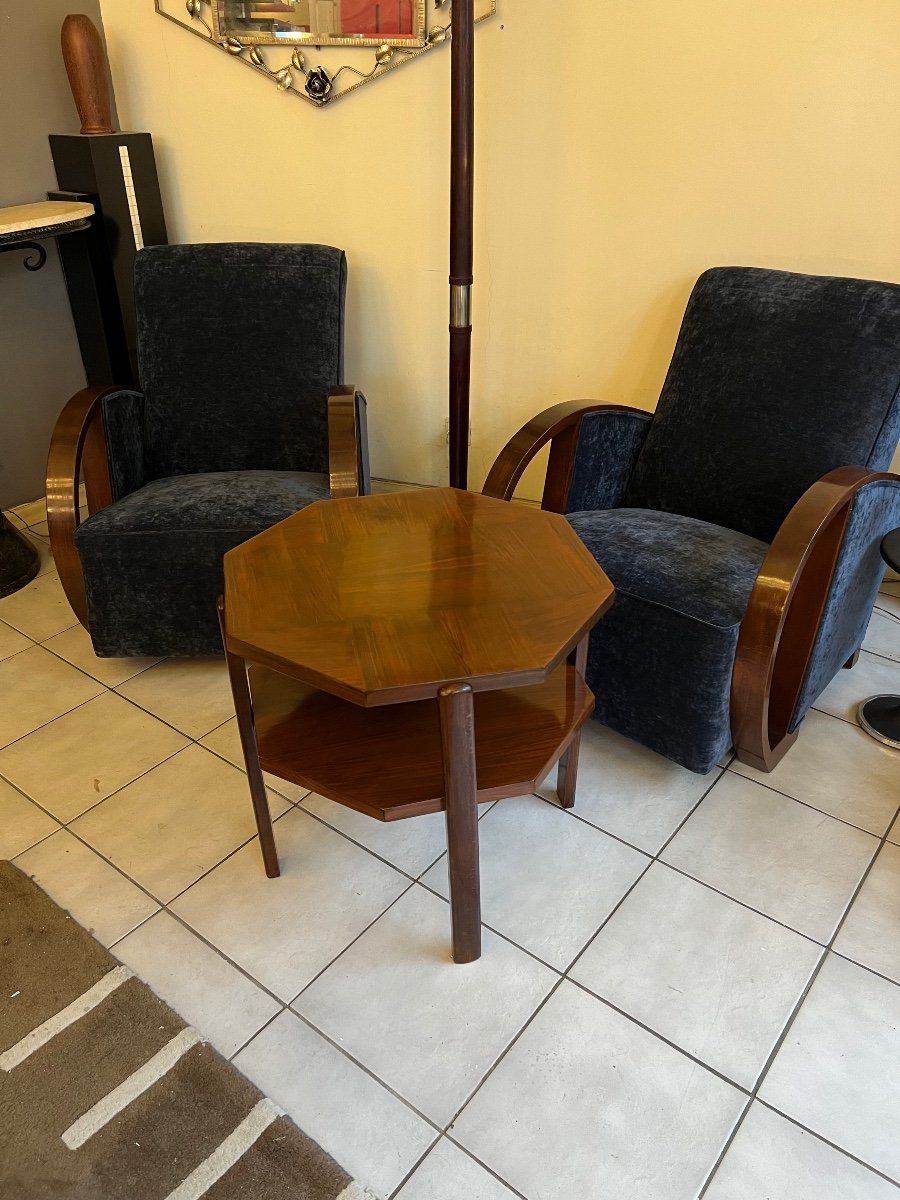 Octagonal Art Deco Table / Pedestal Table In Buffer Polished Mahogany Veneer (art Deco Table 1930)-photo-3