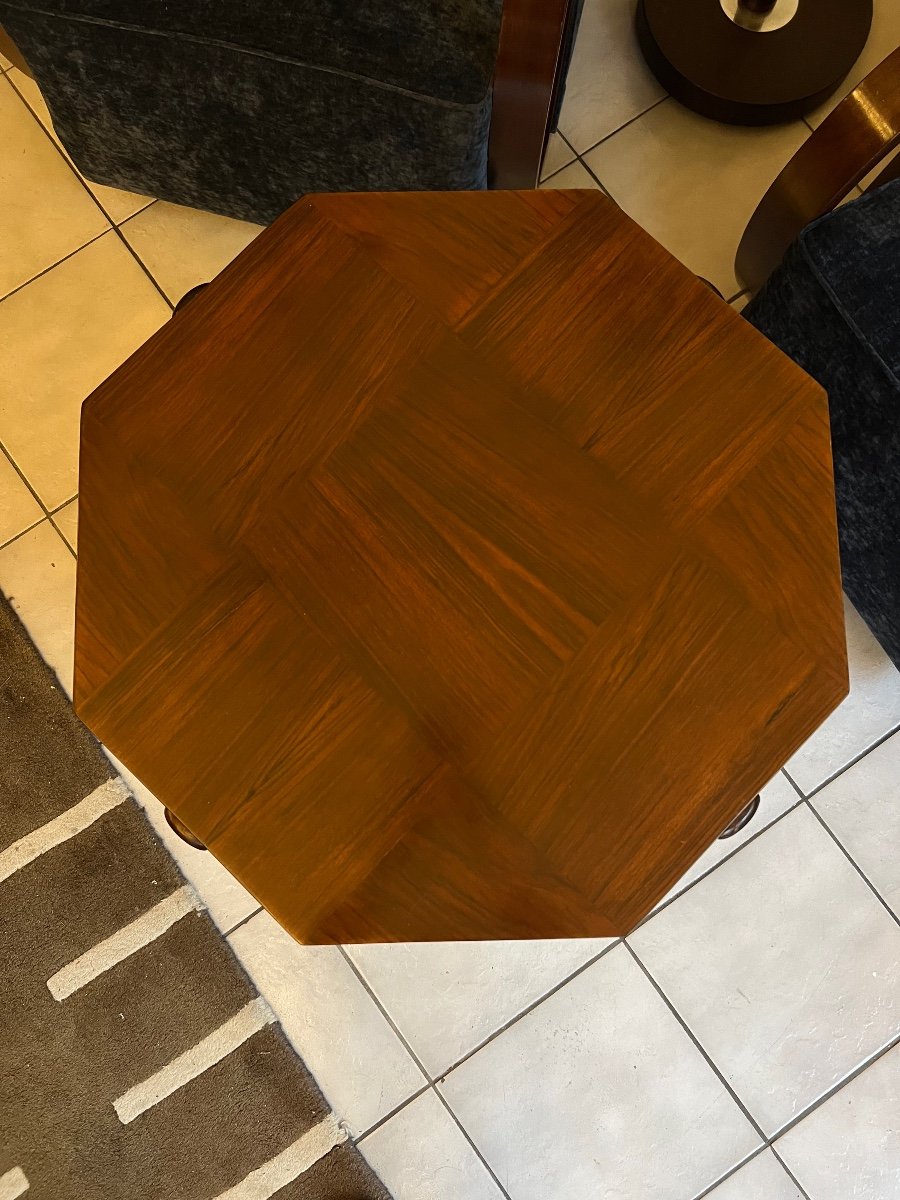 Octagonal Art Deco Table / Pedestal Table In Buffer Polished Mahogany Veneer (art Deco Table 1930)-photo-5