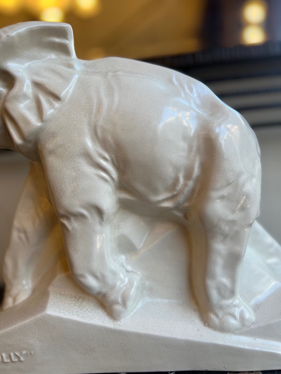 Art Deco Ceramic “elephant / Dolly” In Glazed Earthenware Signed Le Jan (art Deco 1930)-photo-3