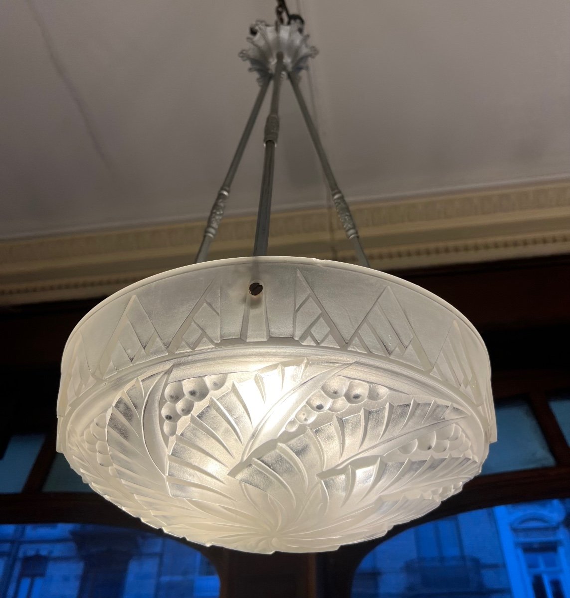 Superbe Suspension / Lustre Art Déco Noverdy { Jean } Signé ( Plafonnier Art Deco 1930 ) 