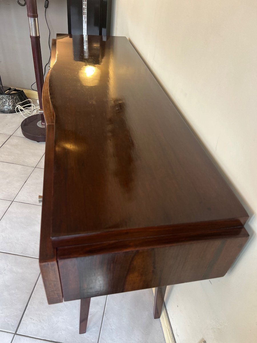 Magnificent Art Deco Console In Polished Flambé Walnut Buffer French Work (art Deco 1930) -photo-3