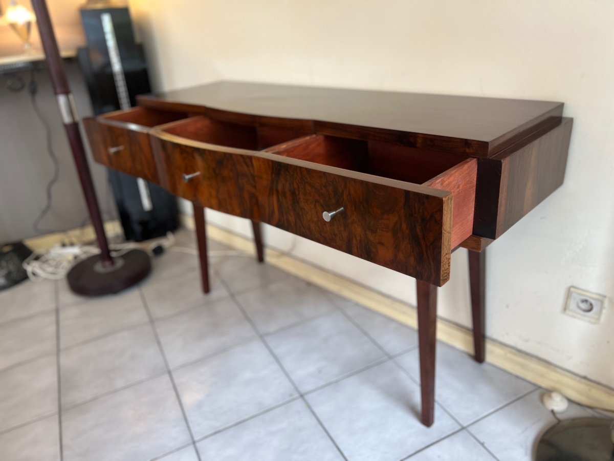 Magnificent Art Deco Console In Polished Flambé Walnut Buffer French Work (art Deco 1930) -photo-5