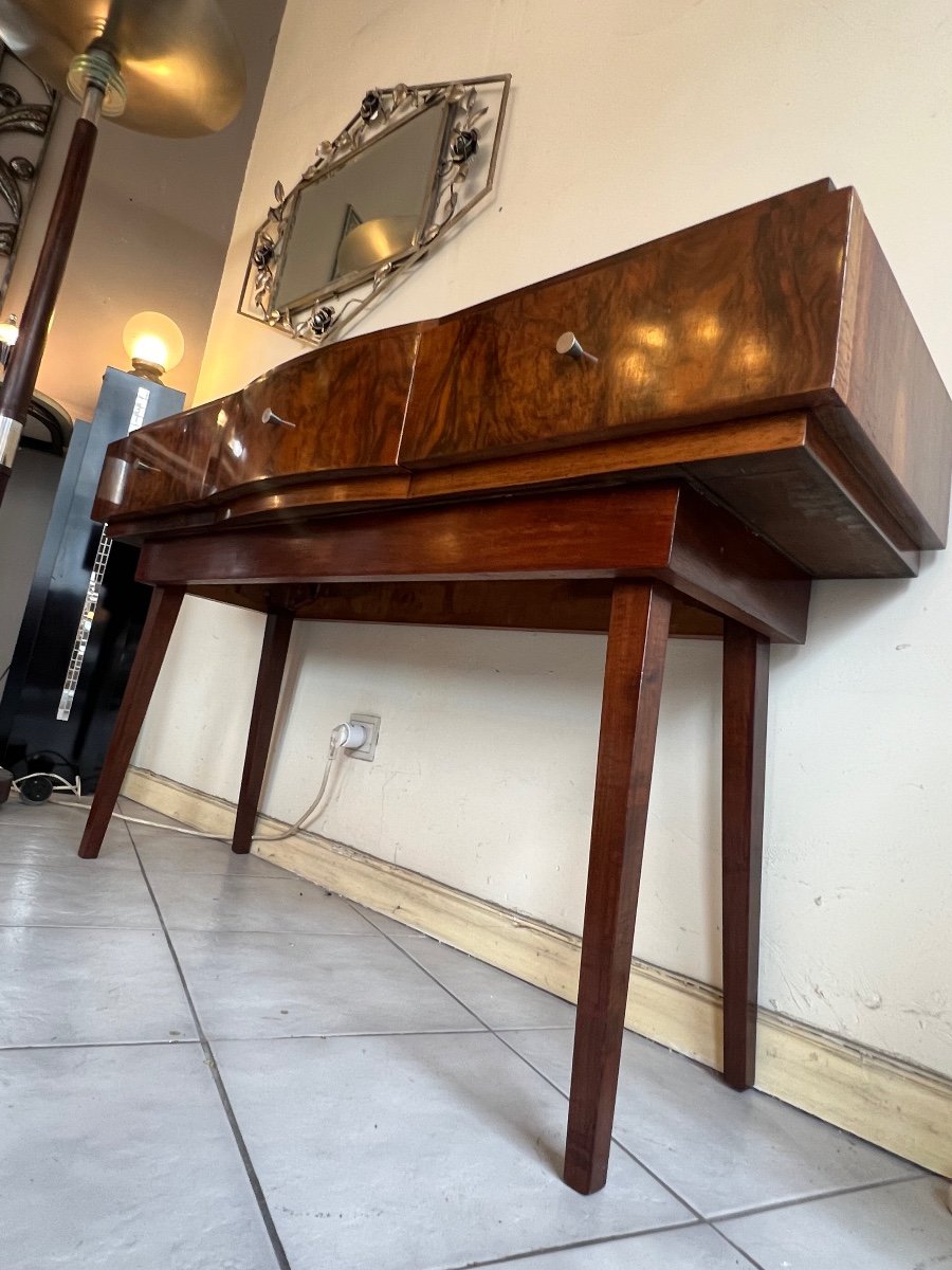 Magnificent Art Deco Console In Polished Flambé Walnut Buffer French Work (art Deco 1930) -photo-6