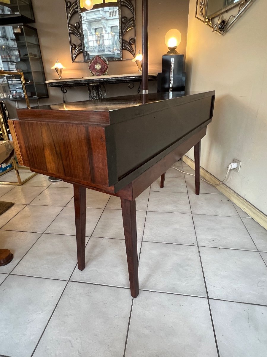 Magnificent Art Deco Console In Polished Flambé Walnut Buffer French Work (art Deco 1930) -photo-7