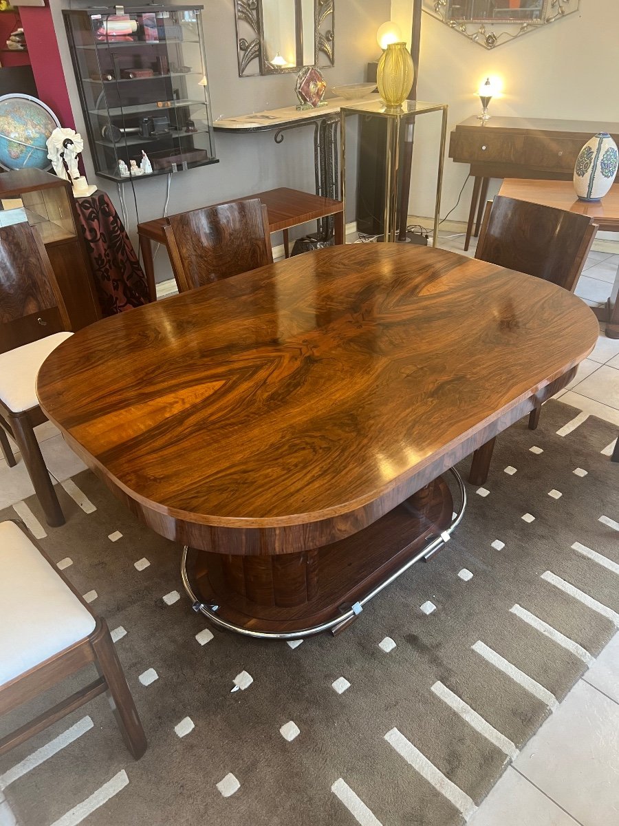 Superb Art Deco Dining Table In Walnut And Burl Polished Walnut Art Deco Tables 1930-photo-2