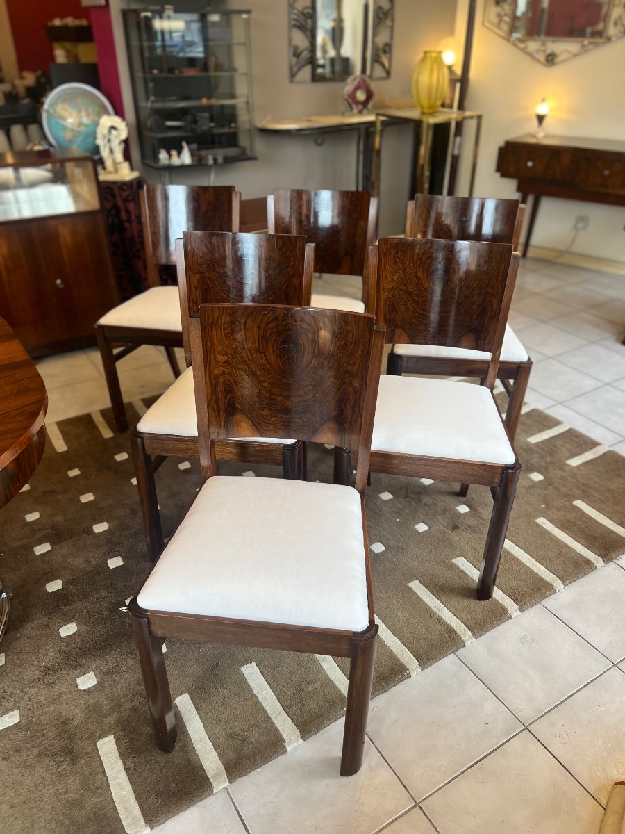 Suite De Six Chaises Art Déco En Noyer Et Ronce De Noyer ( Chaise Art Deco 1930 Salle à Manger -photo-1