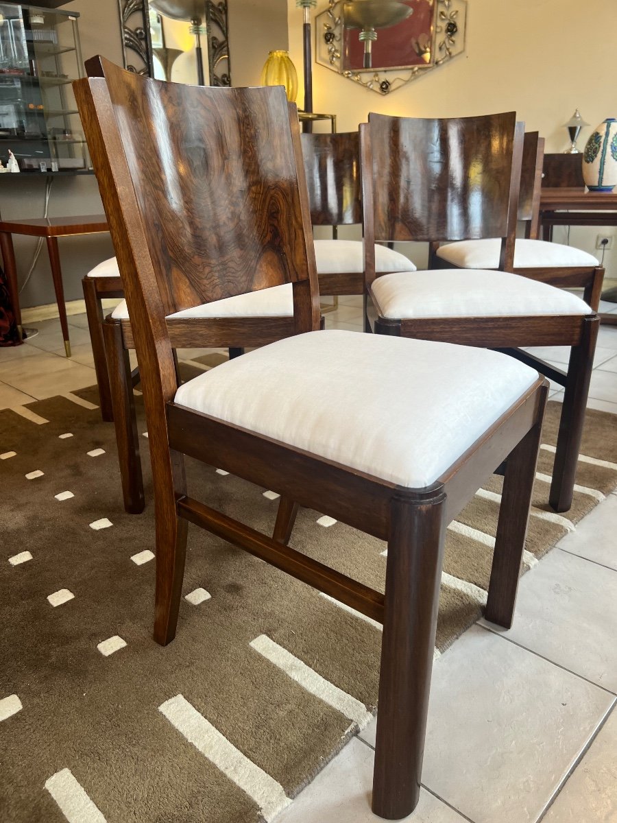 Suite De Six Chaises Art Déco En Noyer Et Ronce De Noyer ( Chaise Art Deco 1930 Salle à Manger -photo-4