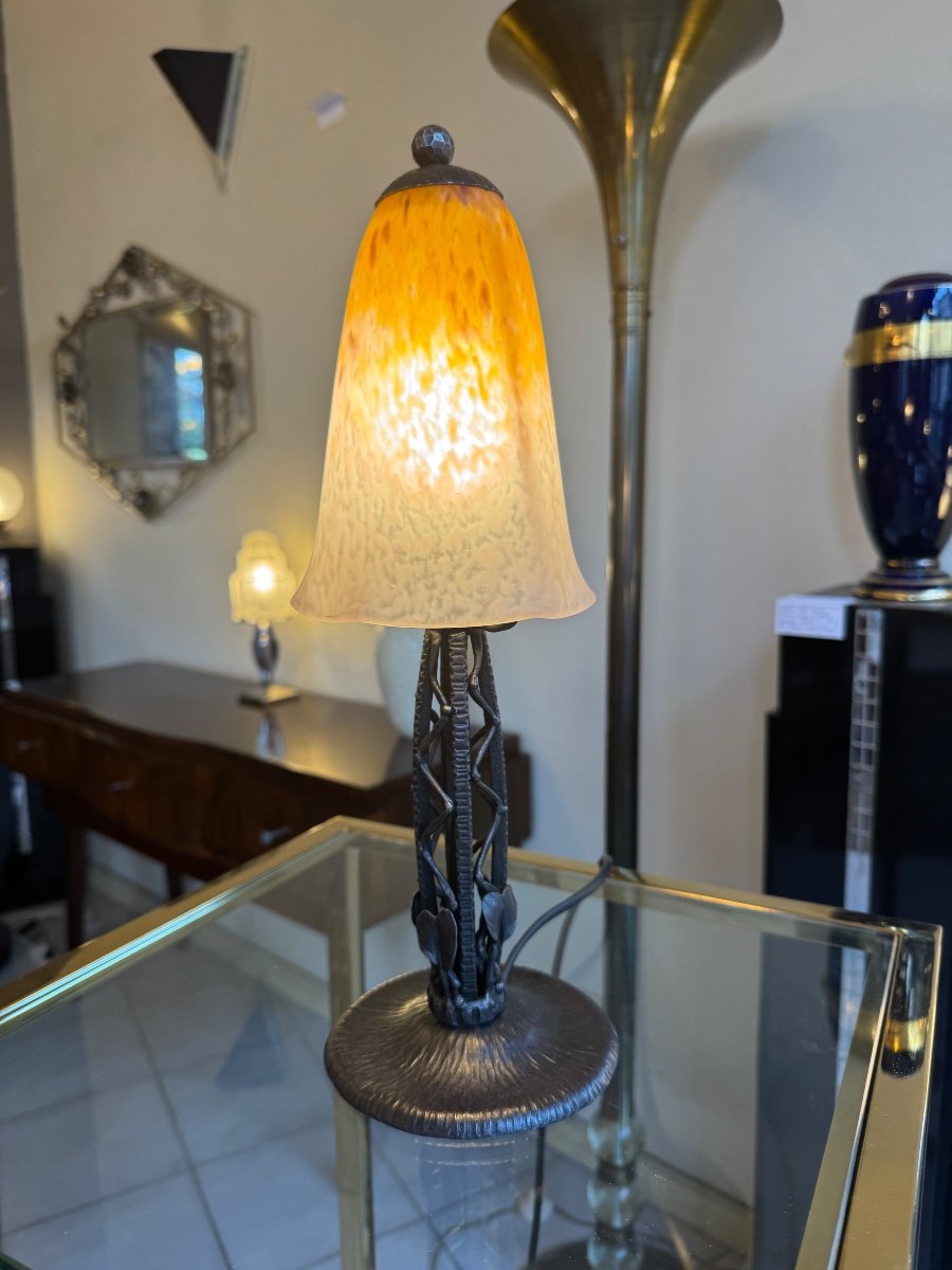 Art Nouveau / Art Deco Transition Lamp Signed Schneider / Marbled Glass (deco Lamps 1920)-photo-4