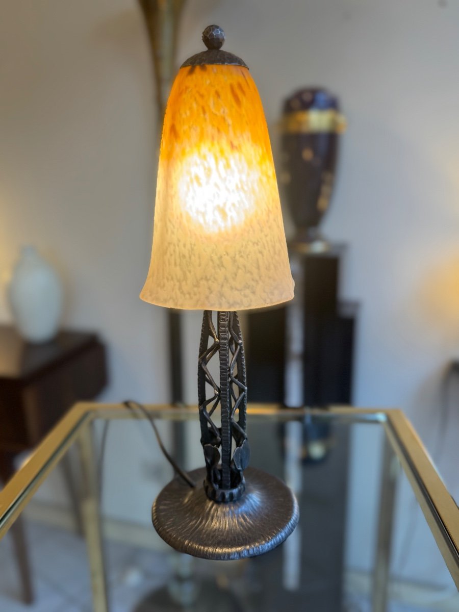 Art Nouveau / Art Deco Transition Lamp Signed Schneider / Marbled Glass (deco Lamps 1920)-photo-1