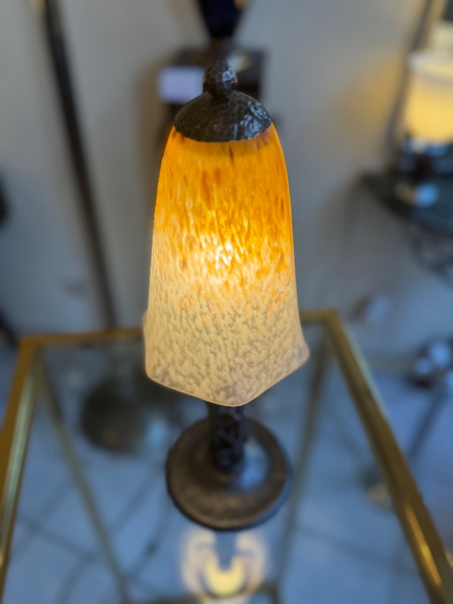 Art Nouveau / Art Deco Transition Lamp Signed Schneider / Marbled Glass (deco Lamps 1920)-photo-4