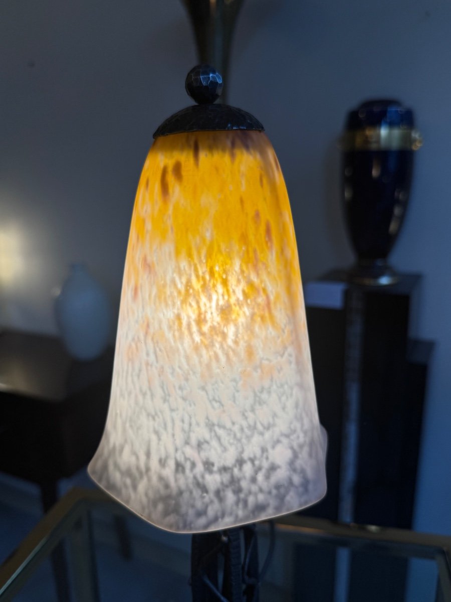 Art Nouveau / Art Deco Transition Lamp Signed Schneider / Marbled Glass (deco Lamps 1920)-photo-5