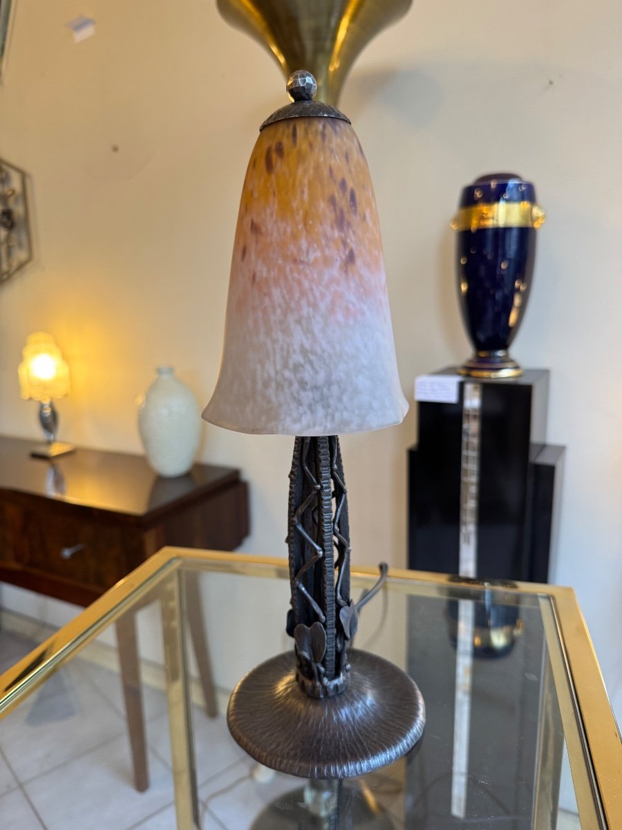 Art Nouveau / Art Deco Transition Lamp Signed Schneider / Marbled Glass (deco Lamps 1920)-photo-6