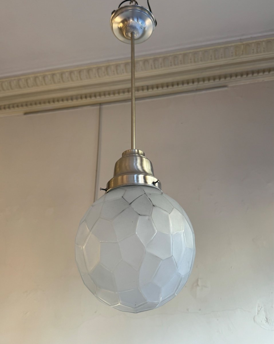 Art Deco Suspension / Ceiling Light “boule” Genet & Michon France (art Deco Chandelier 1930) -photo-7