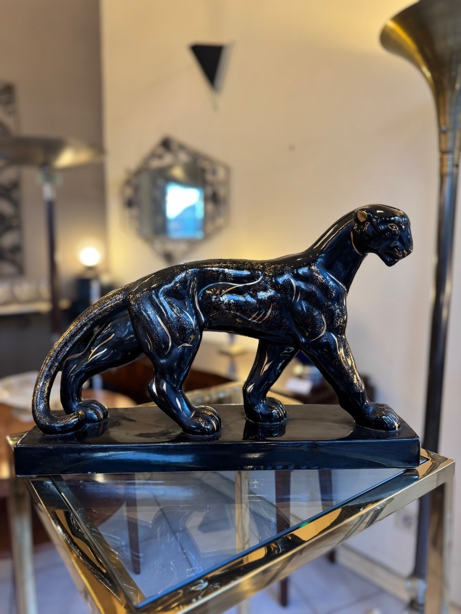  Art Deco Ceramic “panther On The March” Manufacture Saint-clément Signed (art Deco 1930) 