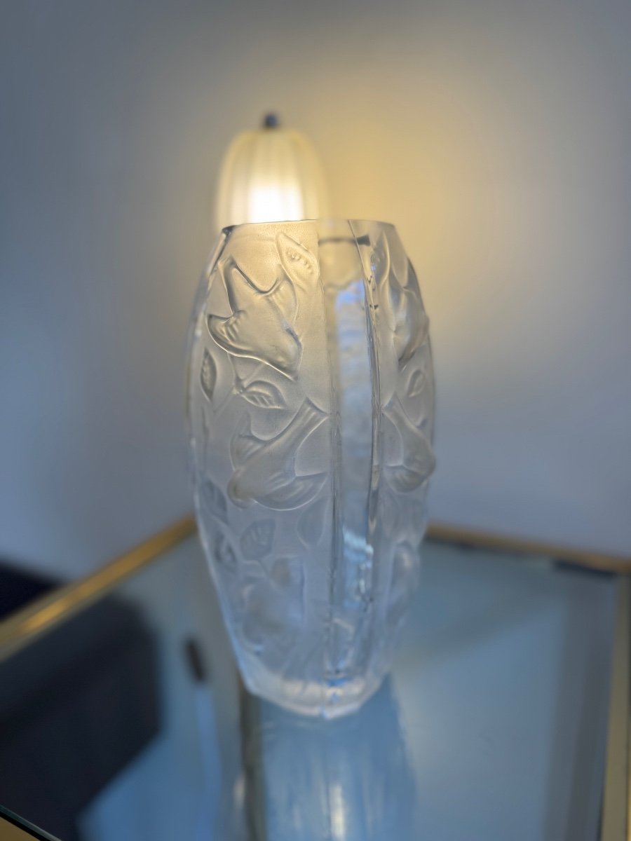 Art Deco Vase “with Birds” Degué (after) / Pressed Glass (art Deco Vases 1930) -photo-2