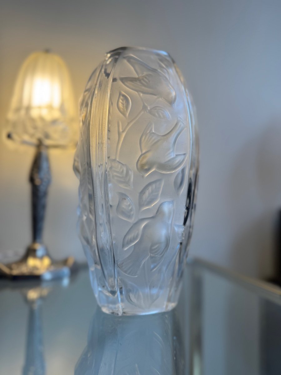 Art Deco Vase “with Birds” Degué (after) / Pressed Glass (art Deco Vases 1930) -photo-1
