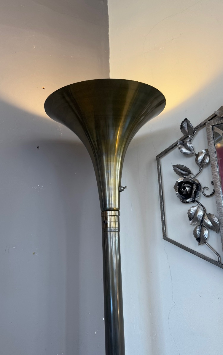 Modernist Art Deco « tulip »  Floor Lamp With Glass Ball Shaft (art Deco Lamp 1930) -photo-2