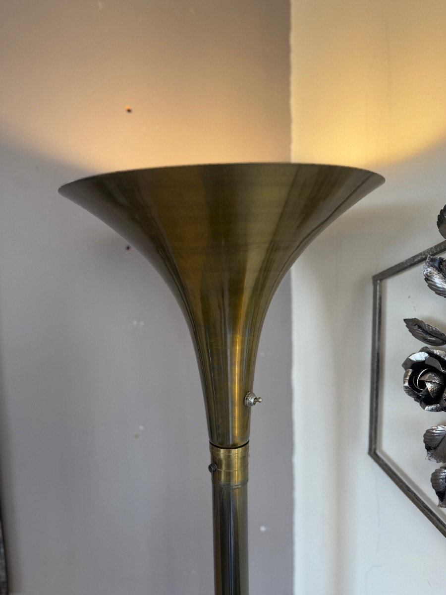 Lampadaire Art Déco Moderniste « Tulipe »  Avec Fut à Boules De Verre ( Lampe Art Deco 1930 ) -photo-3