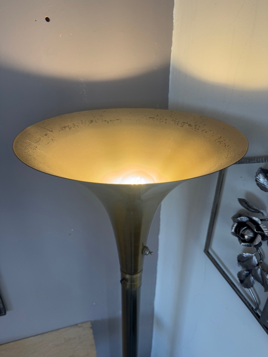 Lampadaire Art Déco Moderniste « Tulipe »  Avec Fut à Boules De Verre ( Lampe Art Deco 1930 ) -photo-4