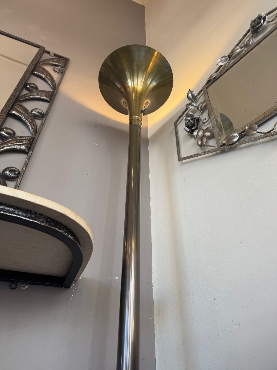 Modernist Art Deco « tulip »  Floor Lamp With Glass Ball Shaft (art Deco Lamp 1930) -photo-6