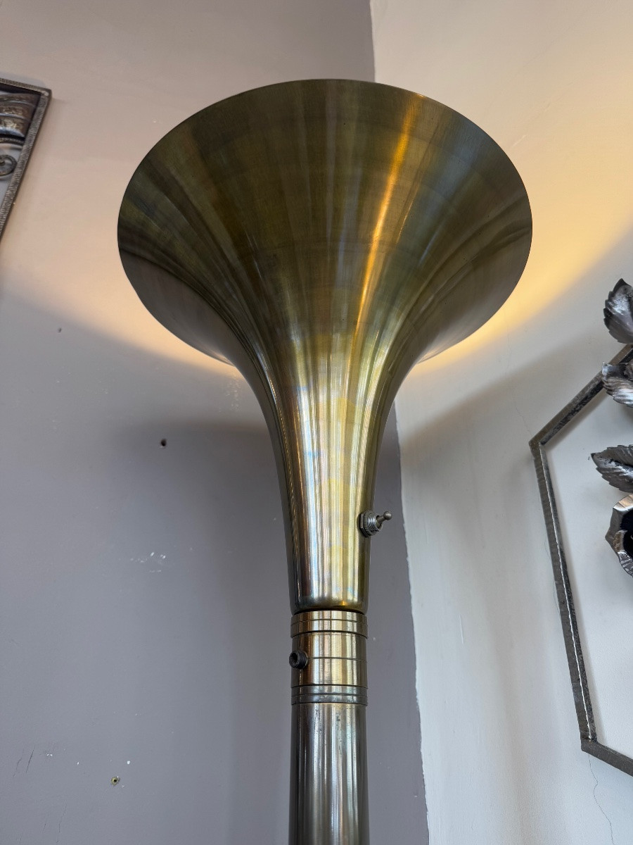 Lampadaire Art Déco Moderniste « Tulipe »  Avec Fut à Boules De Verre ( Lampe Art Deco 1930 ) -photo-7