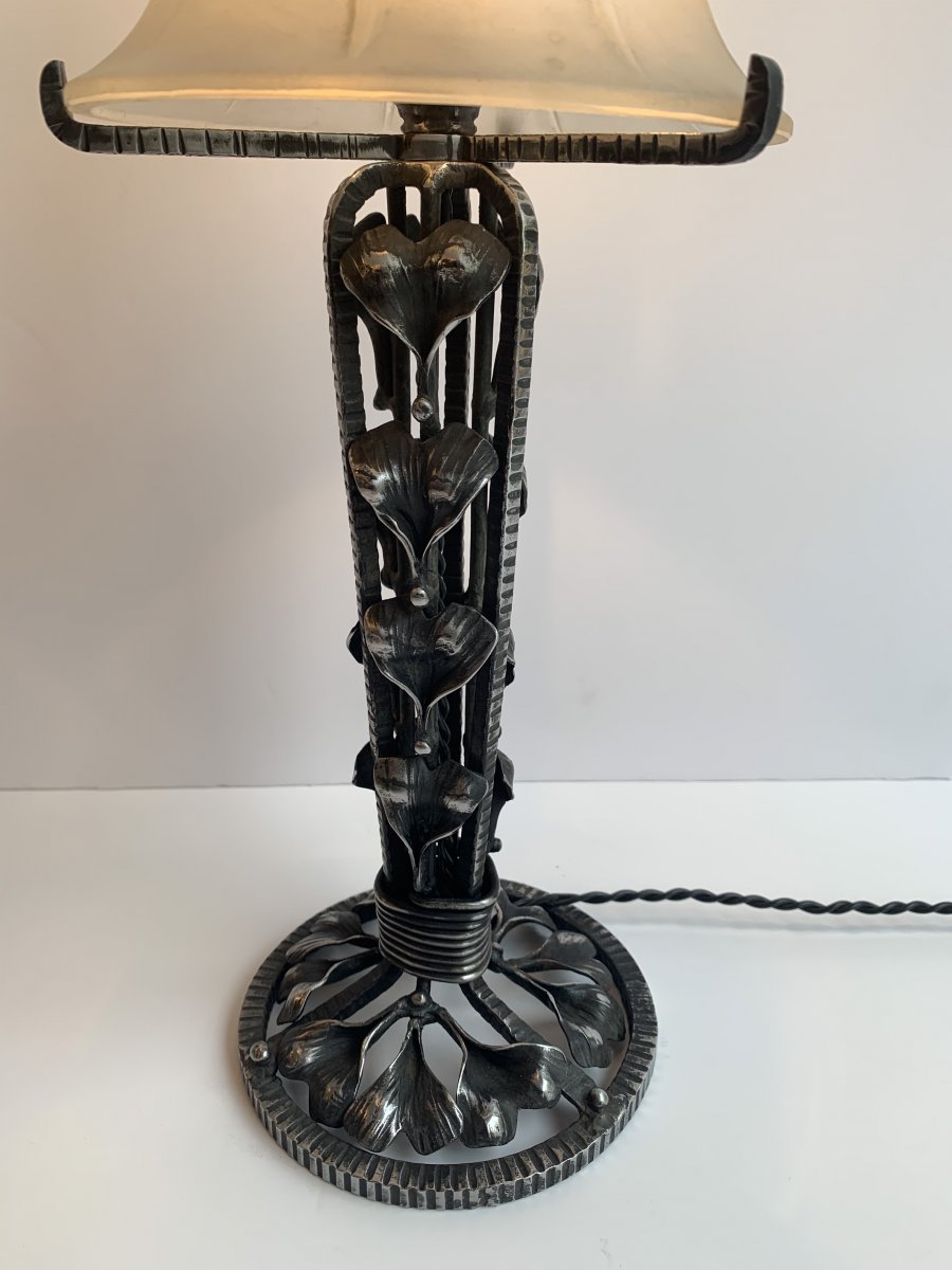 Pair Of Art Deco Lorrain Daum Patinated Wrought Iron Lamps (cat: Art Deco Lamp 1930)-photo-6