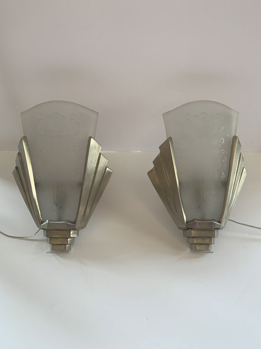 Rare Pair Of Art Deco Wall Lights Signed Müller Frères [4 Dispos!] (art Deco Wall Lamp 1930)-photo-3