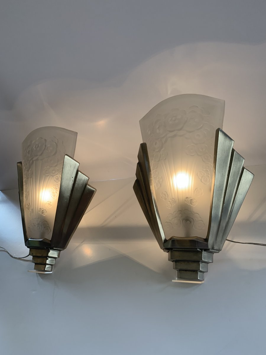 Rare Pair Of Art Deco Wall Lights Signed Müller Frères [4 Dispos!] (art Deco Wall Lamp 1930)